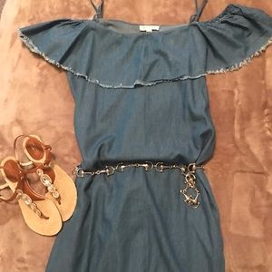Denim dress. Off the shoulder